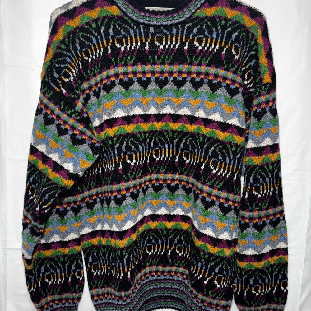 Vintage Concrete Coogi Style Geometric Knit Sweater Medium